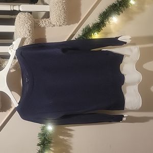 Blue and chiffon mixed media sweater